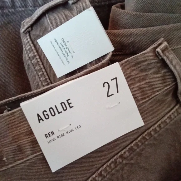 Agolde Ren Jeans Ceramic 27 Tan Brown Wide Leg High Rise Ankle Jean Copper Pants